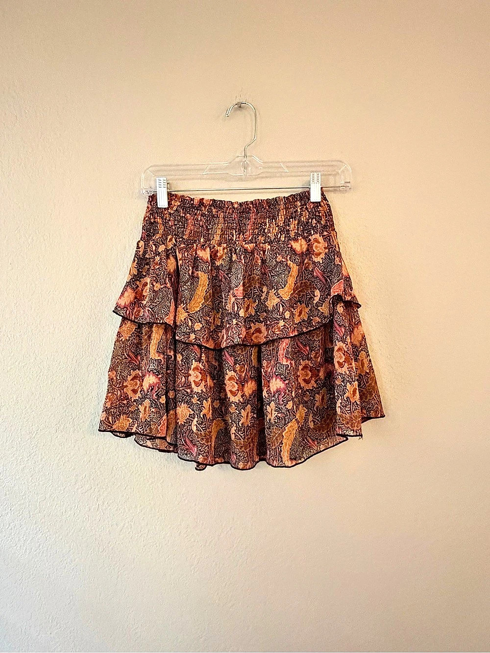 Anthropologie Entro Paisley Ruffle Mini Skirt Size Small Boho